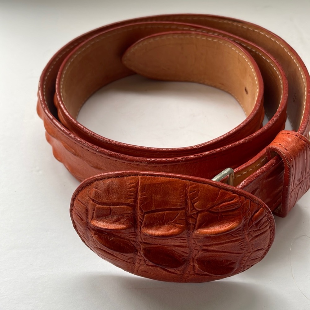 Crocodile Embossed Leather Belt Red Hand Crafted Herencia Mexico Womens Size 38